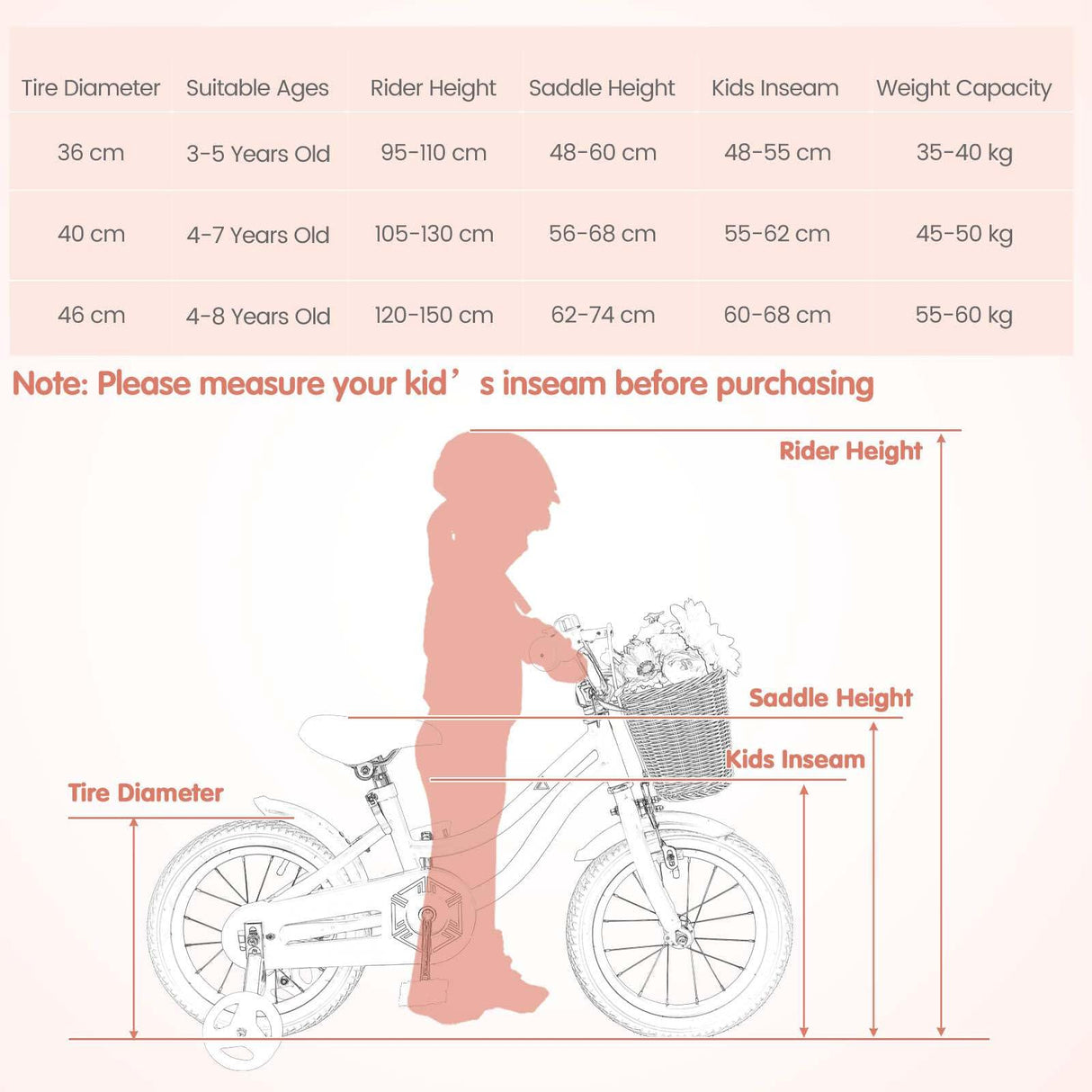 14”/16” Kid’s Bike with Training Wheels, Bicycle for 3-5/4-7 Years Old