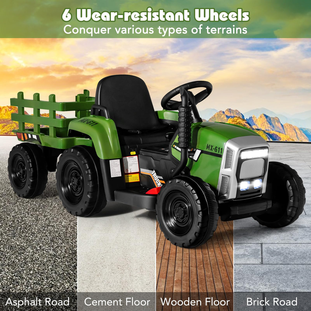 HONEY JOY Kids Ride On Car, 12V Electric Ride On Tractor with Trailer for Children, Electric Toy Car for Over 3 w/Remote Control