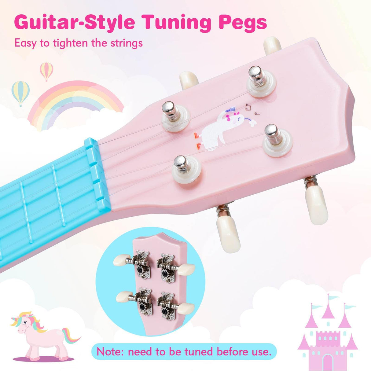 21 Inch Ukulele Guitar for Kids, Children Mini Ukulele with 4 Nylon Strings and 12 Frets for Beginners