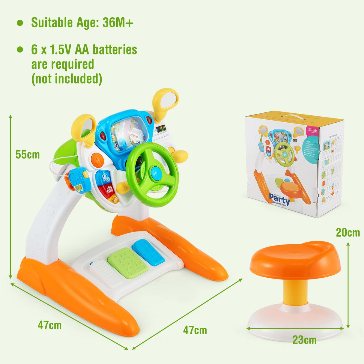 HONEY JOY Steering Wheel Toy, Pretend Play Driving Simulated Toy w/Light and Music, Cyclic Rotary Scene