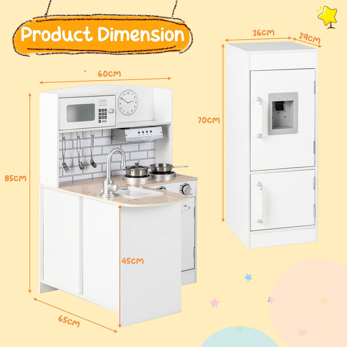 HONEY JOY Kids Corner Kitchen Playset, Wooden Play Kitchen Toy Set w/Realistic Microwave, Oven