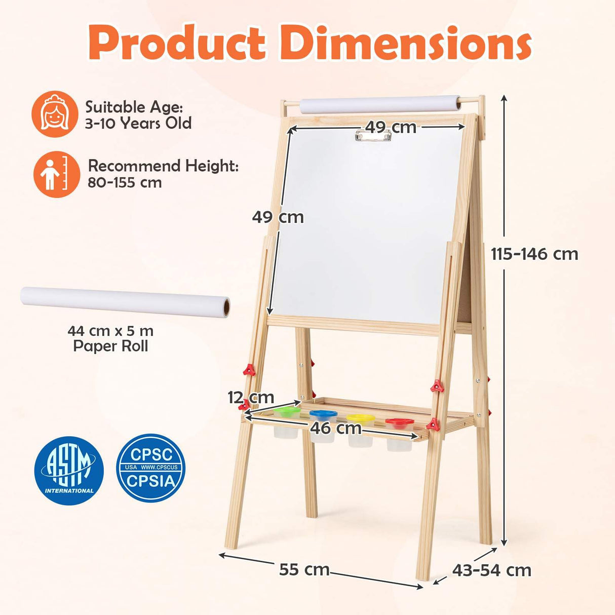 BABY JOY 3 in 1 Easel for Kid, Height Adjustable Wooden Art Easel
