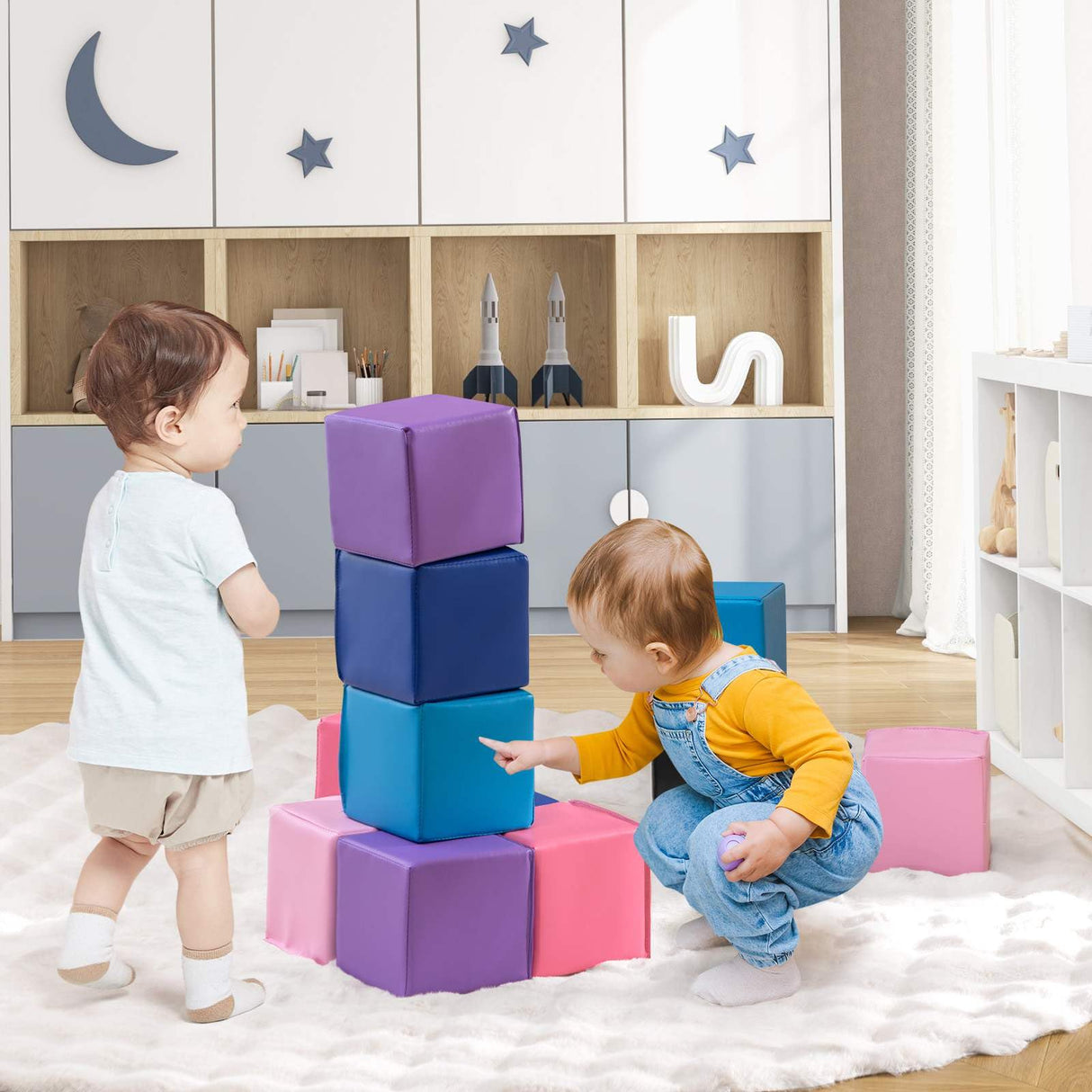 BABY JOY Foam Building Blocks, 12-Piece 14 CM Colorful Stacking Climbing Foam Cubes Play Set for Kids