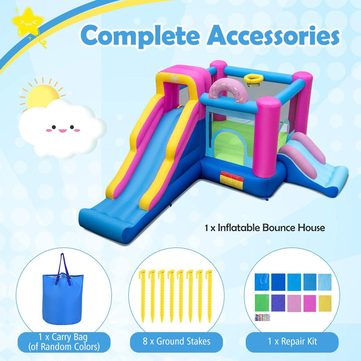 Inflatable Bounce House with Long Slides and Jumping Area