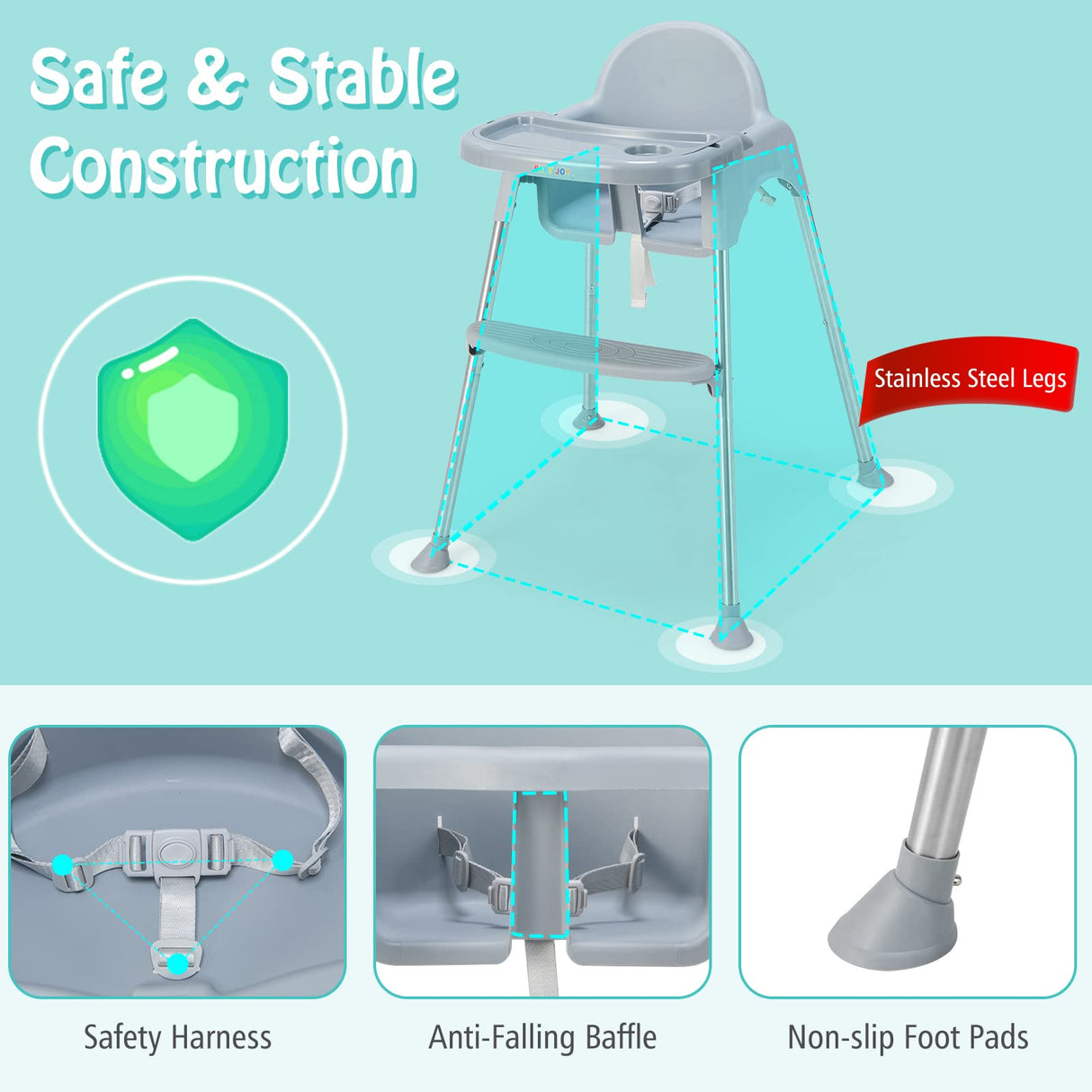 BABY JOY Baby High Chair, 4 in 1 Convertible Highchair with Adjustable Legs