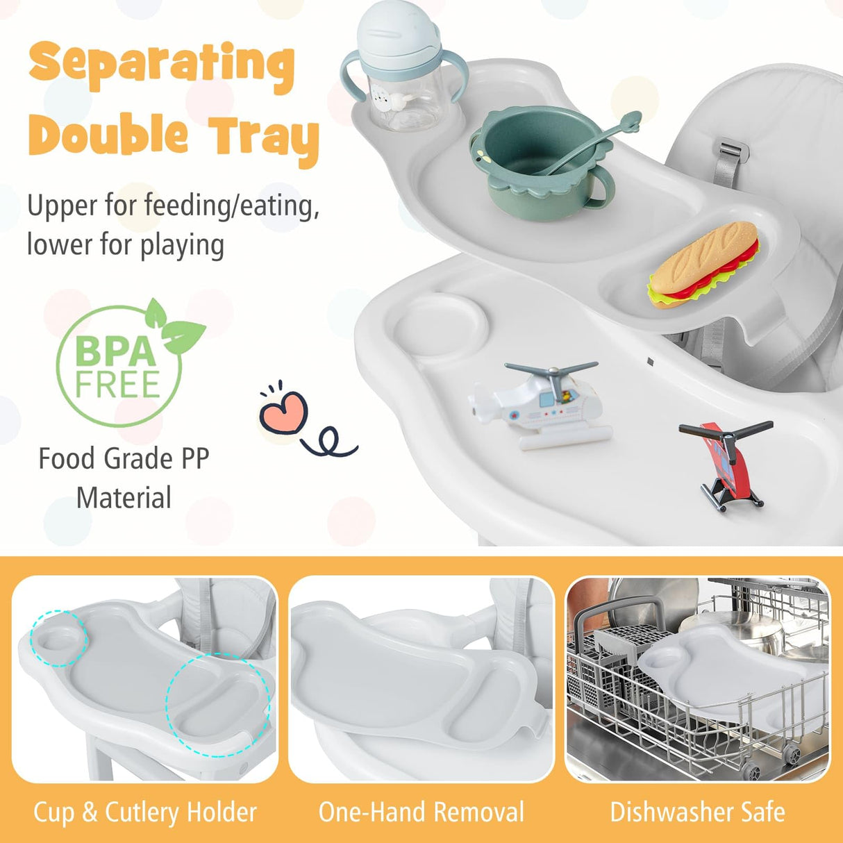 BABY JOY 3-in-1 Baby High Chair, Convertible Feeding Chair Toddler Table Chair Set w/Removable 4-Position Tray, Seat Cushion