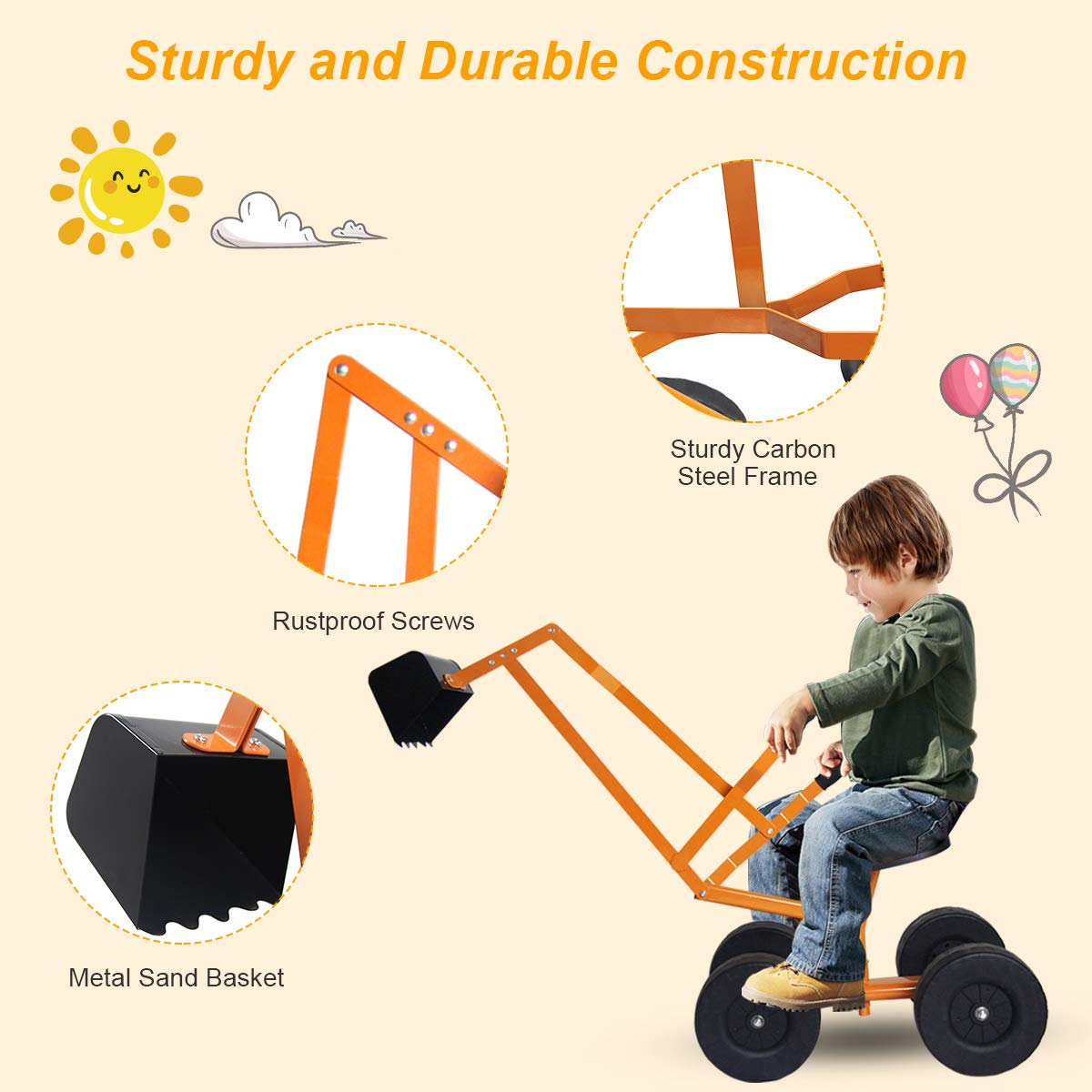 BABY JOY Kids Ride-on Sand Digger with Wheels