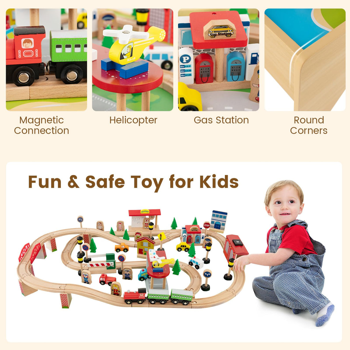 HONEY JOY Wooden Train Table Set