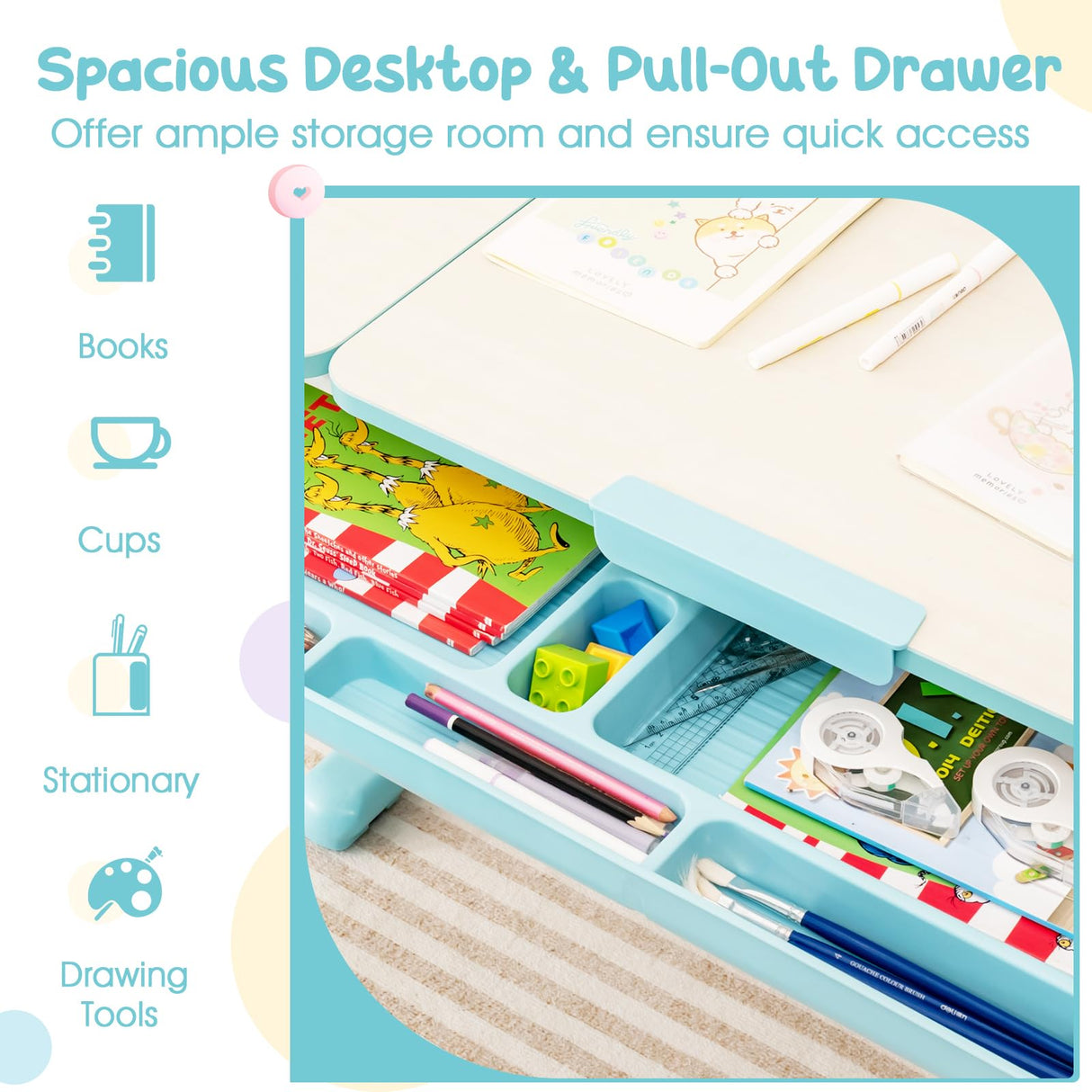 HONEY JOY Kids Desk and Chair Set, Student Study Desk w/Adjustable Height, Tiltable Desktop, Book Stand