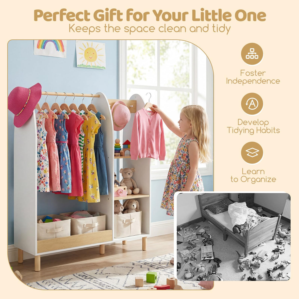 HONEY JOY Kids Dress Up Storage with Mirror and Lights