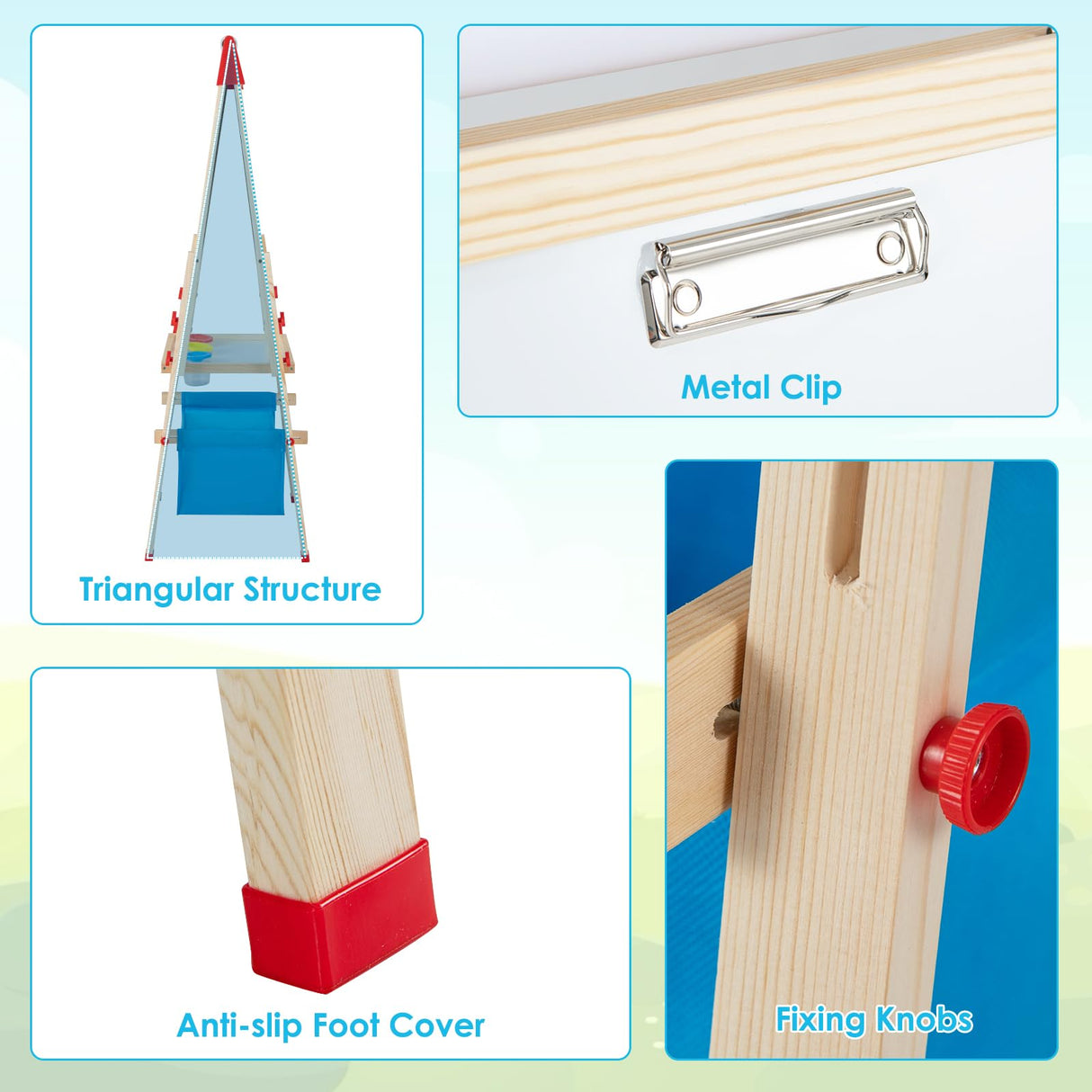 BABY JOY Kids Art Easel, Adjustable Height Double Sided Easel w/Chalkboard & Whiteboard