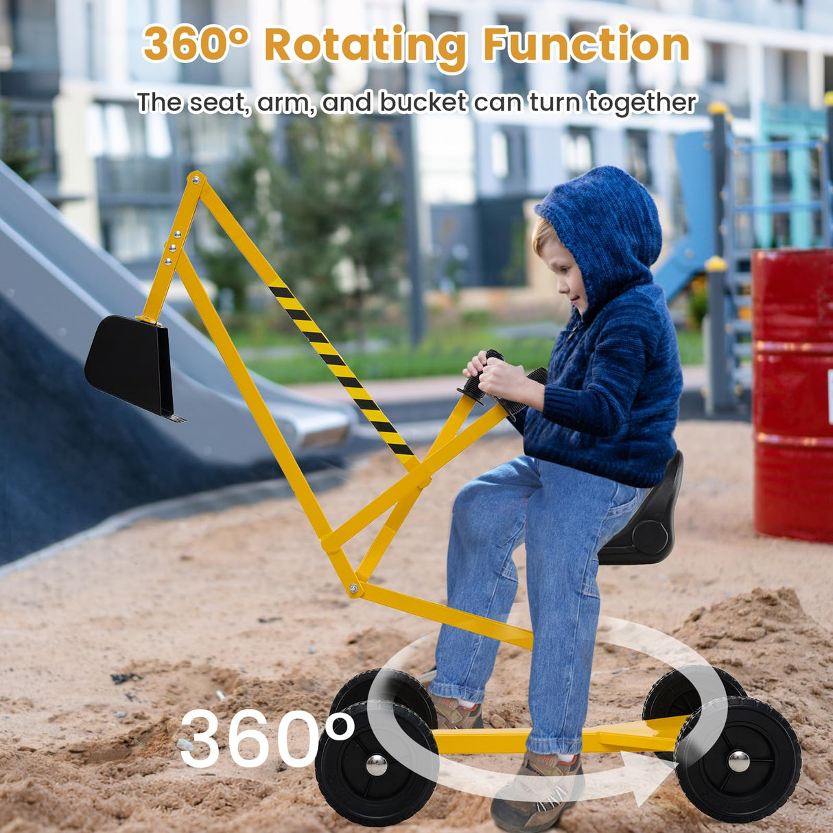 Sandbox Toy Digger w/ 2-Handed Controls & Flexible Shovel, 360° Rotatable Function & Ergonomic Backrest