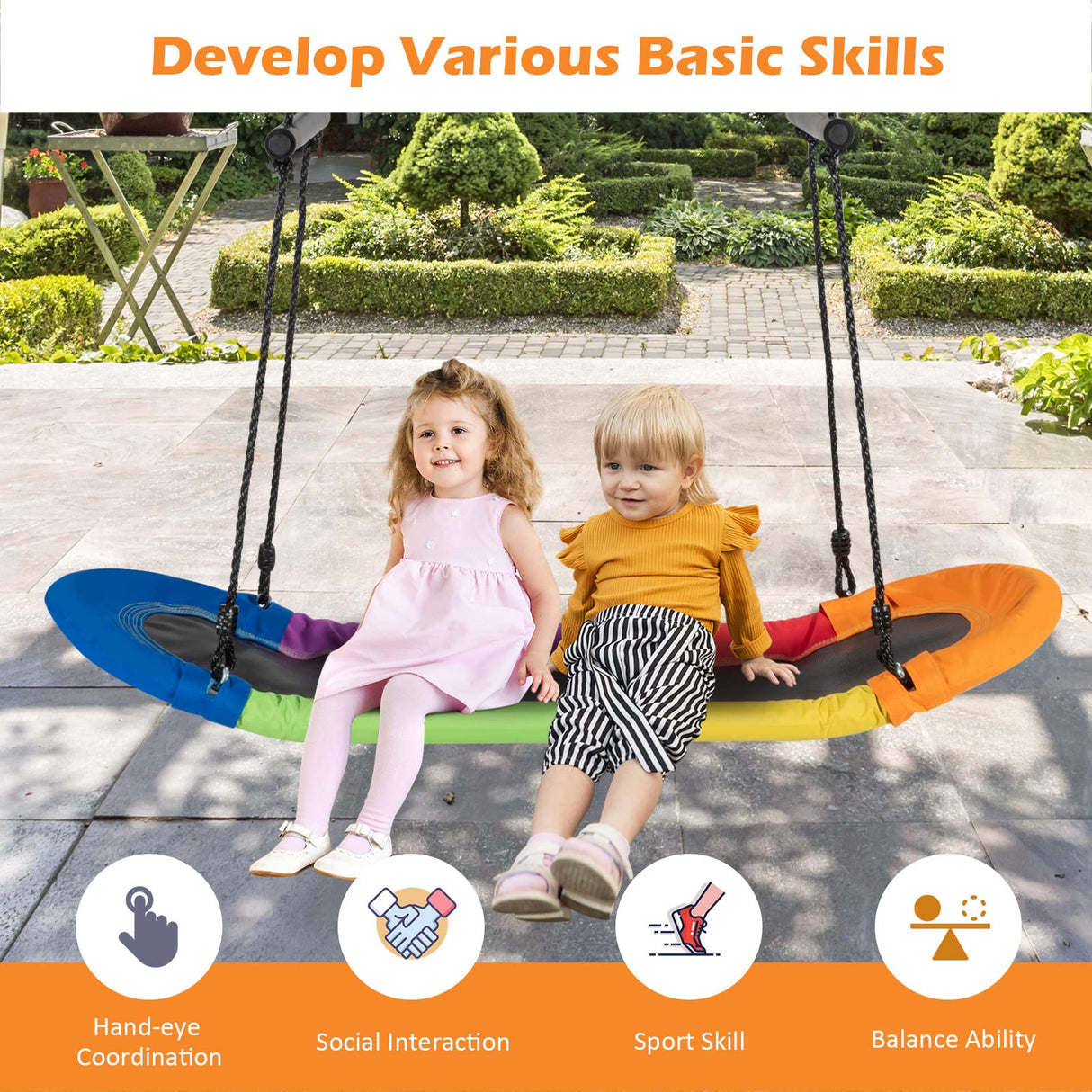 Outdoor Platform Tree Swing with Soft Handles and Adjustable Height
