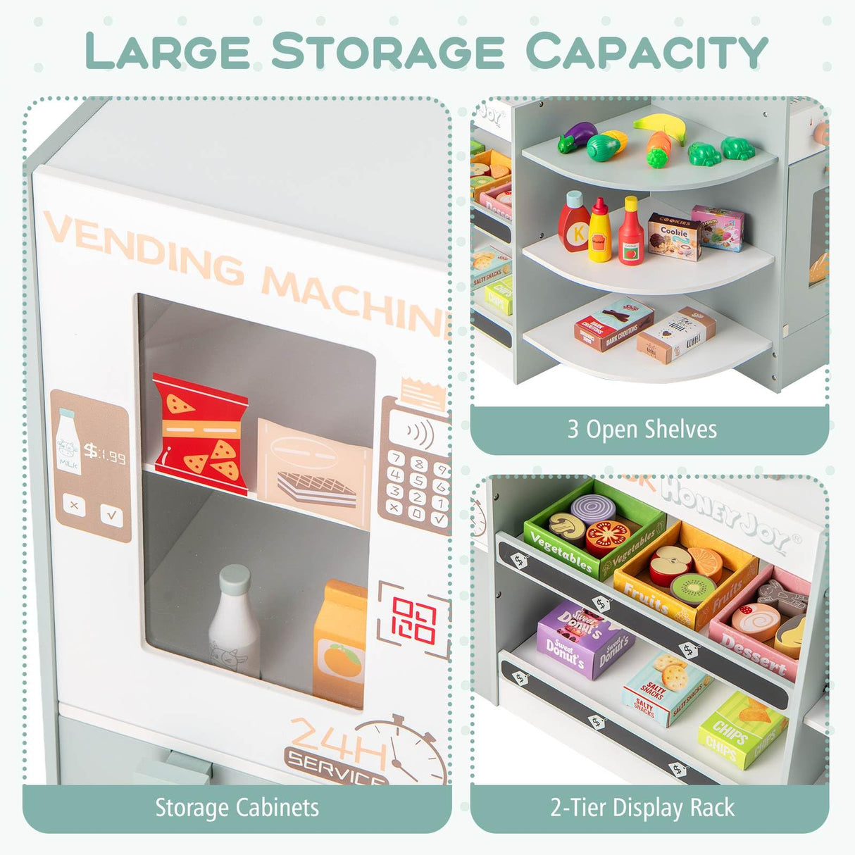 HONEY JOY Kids Grocery Store Playset, Wooden Pretend Play Supermarket w/Vending Machine