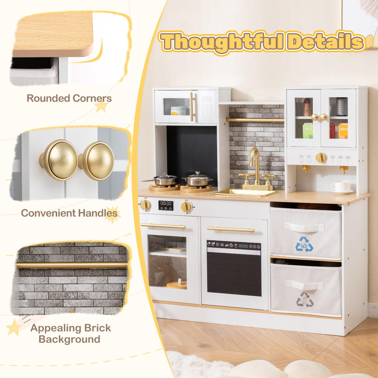 Kids Kitchen Playset Wooden Pretend Play Kitchen with Stoves