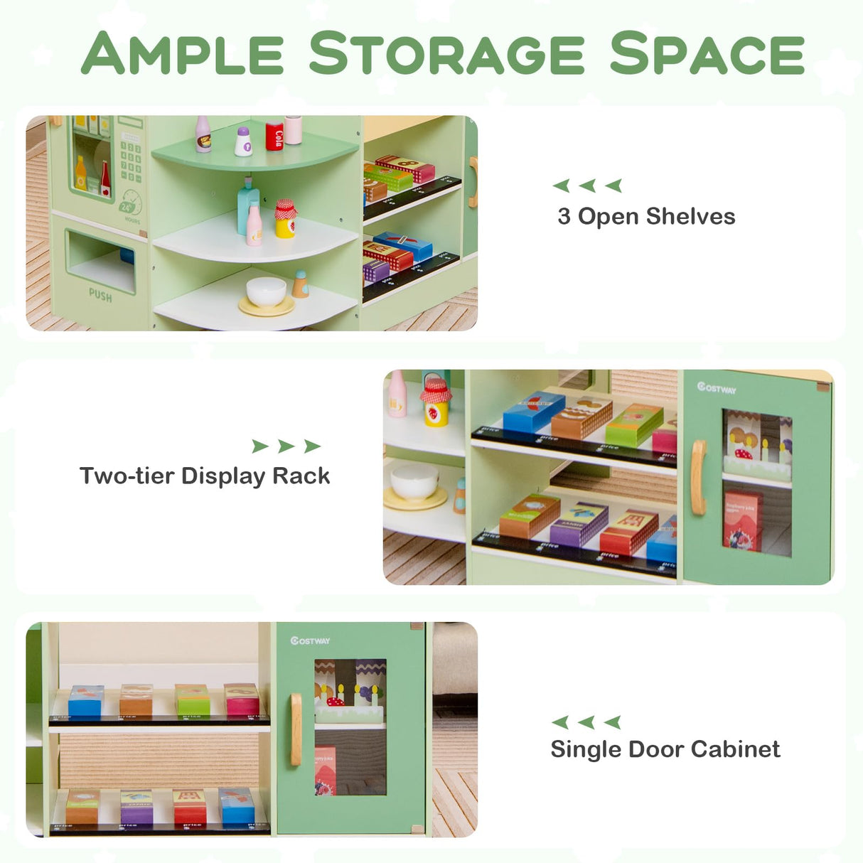 HONEY JOY Wooden Supermarket Play Toy Set, Kids Grocery Store Playset with Checkout Counter