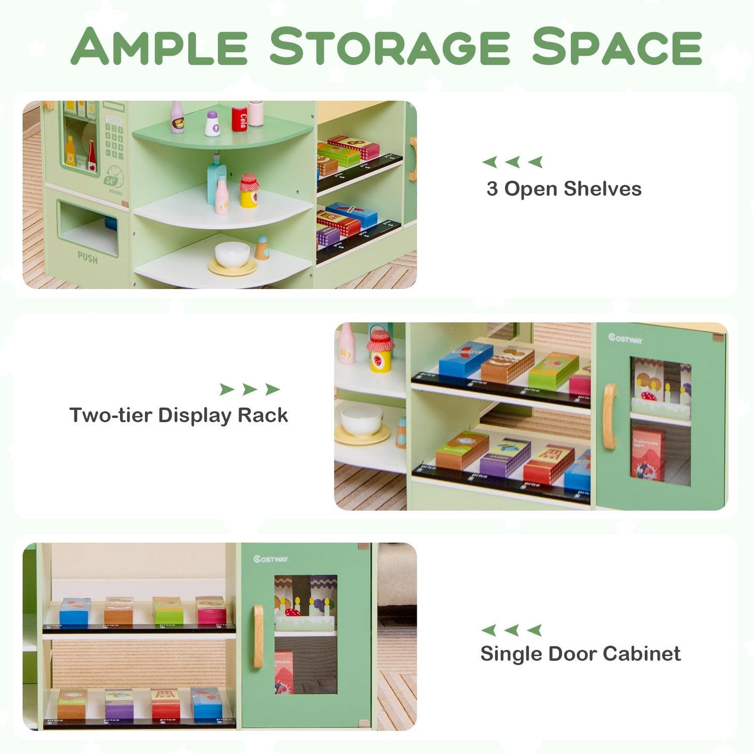 HONEY JOY Wooden Supermarket Play Toy Set, Kids Grocery Store Playset with Checkout Counter