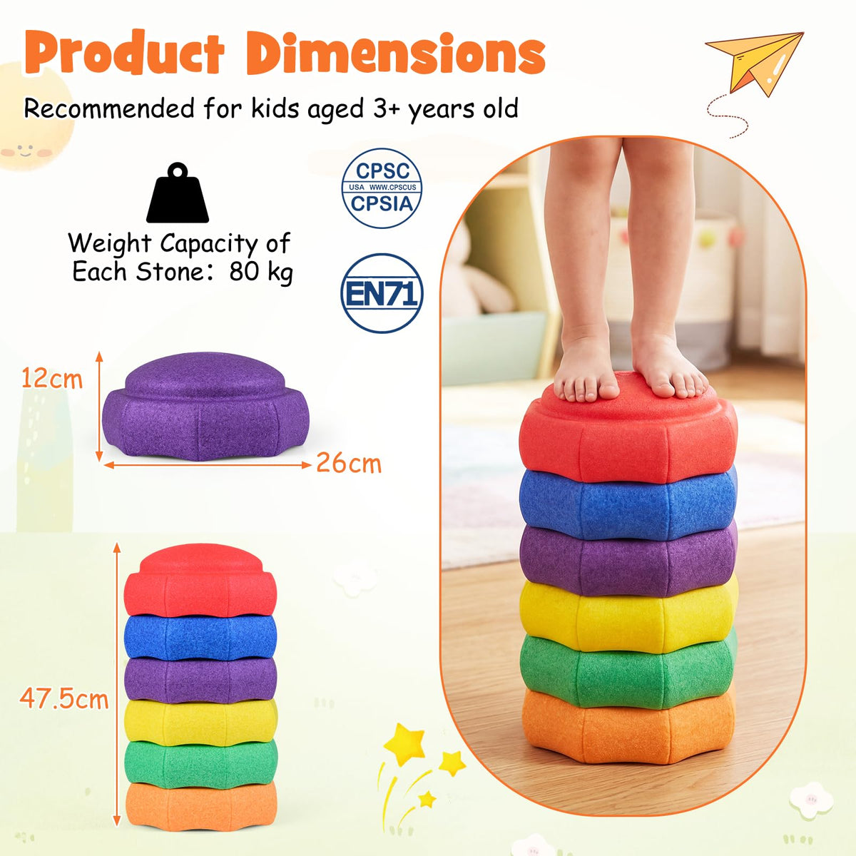 HONEY JOY 6-Piece Stepping Stones for Boys and Girls Aged 3+ Years Old