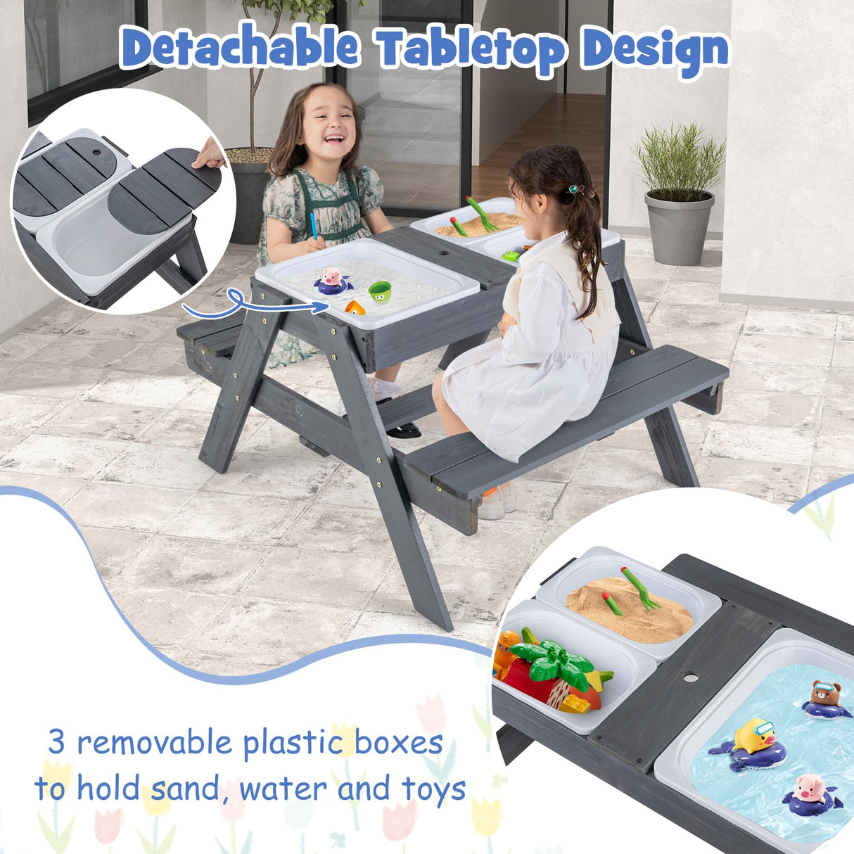 Kids 4-in-1 Sand and Water Table with Removable Boxes and Umbrella