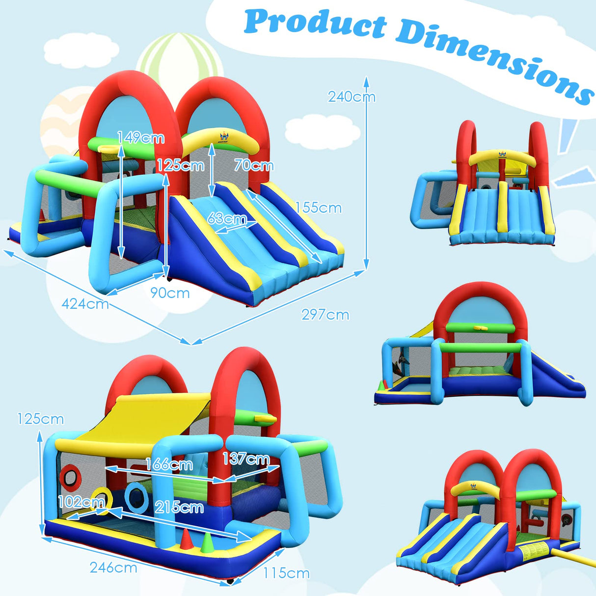 HONEY JOY Inflatable Bounce House, 8 in 1 Kids Jumping Castle w/2 Slides, Jumping Area