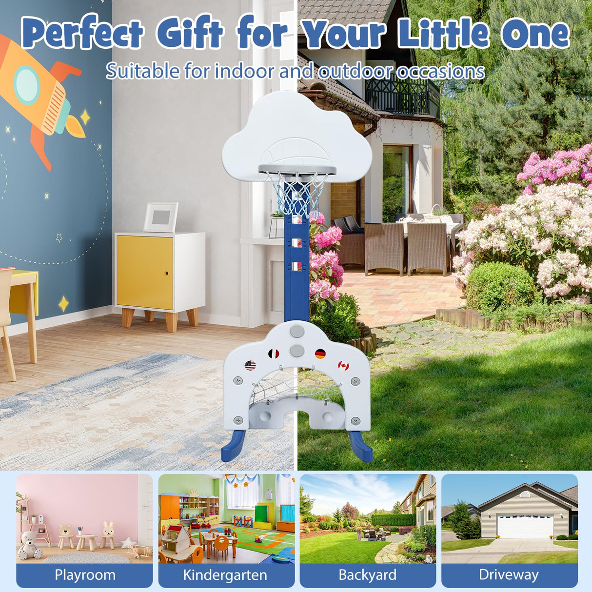 HONEY JOY Kids Basketball Hoop, 3 in 1 Toddler Sports Activity Center