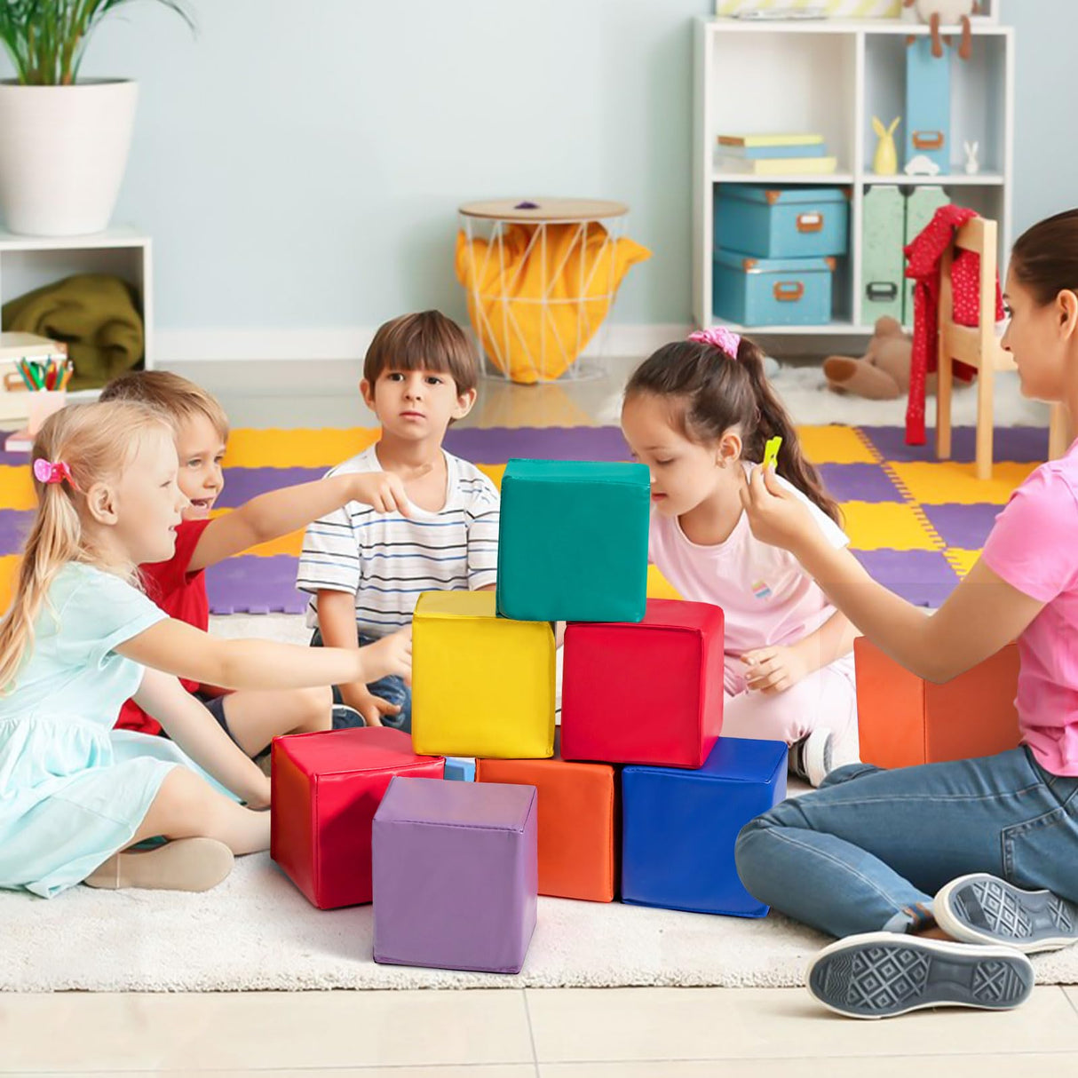 BABY JOY Foam Building Blocks, 12-Piece 14 CM Colorful Stacking Climbing Foam Cubes Play Set for Kids