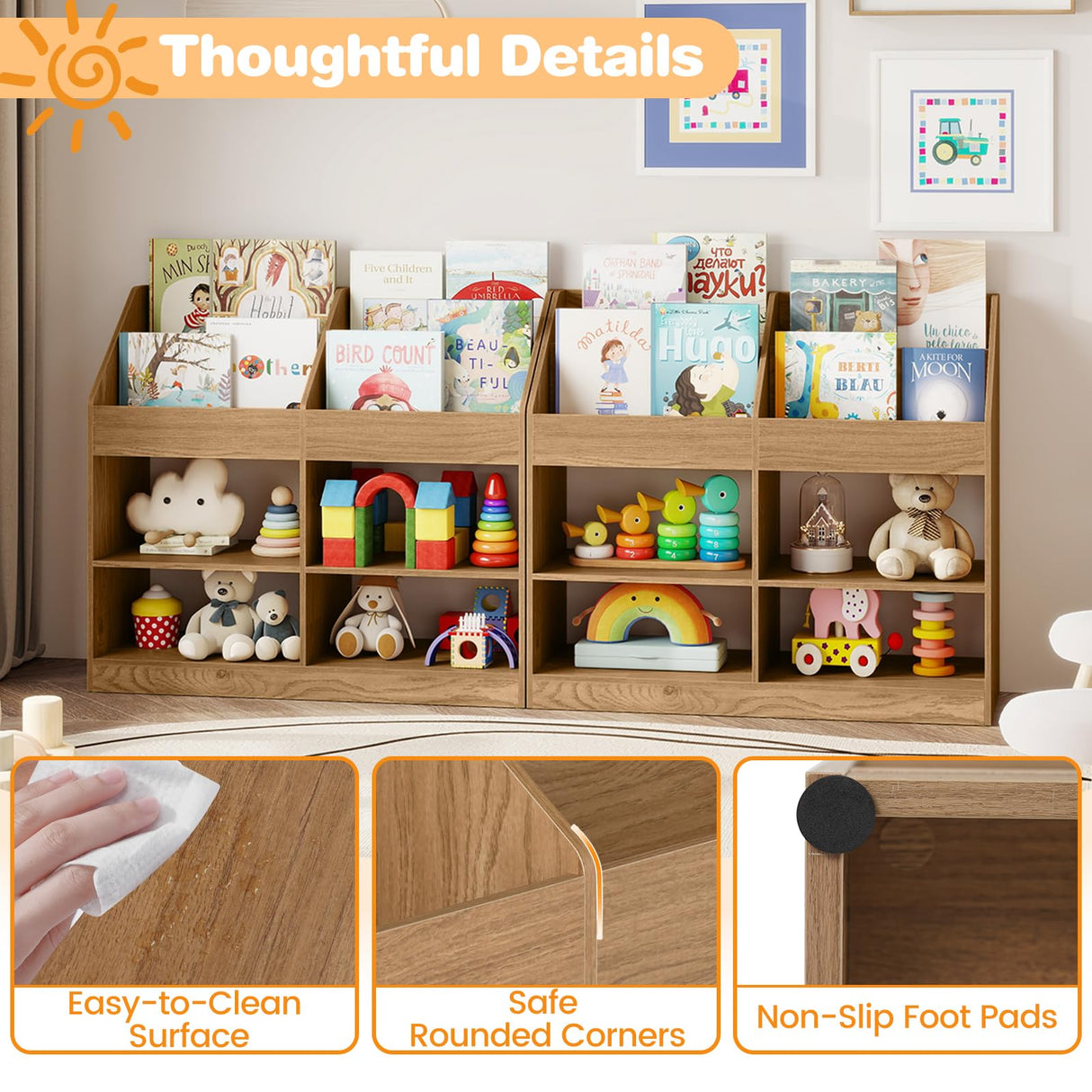 HONEY JOY 3-Tier Kids Bookshelf, Montessori Cube Bookcase for Nursery, Classroom