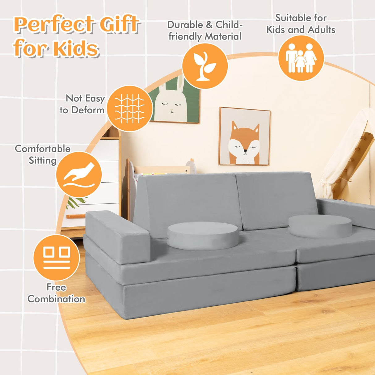 Kids Modular Convertible Foam Folding Sofa with Portable Handle