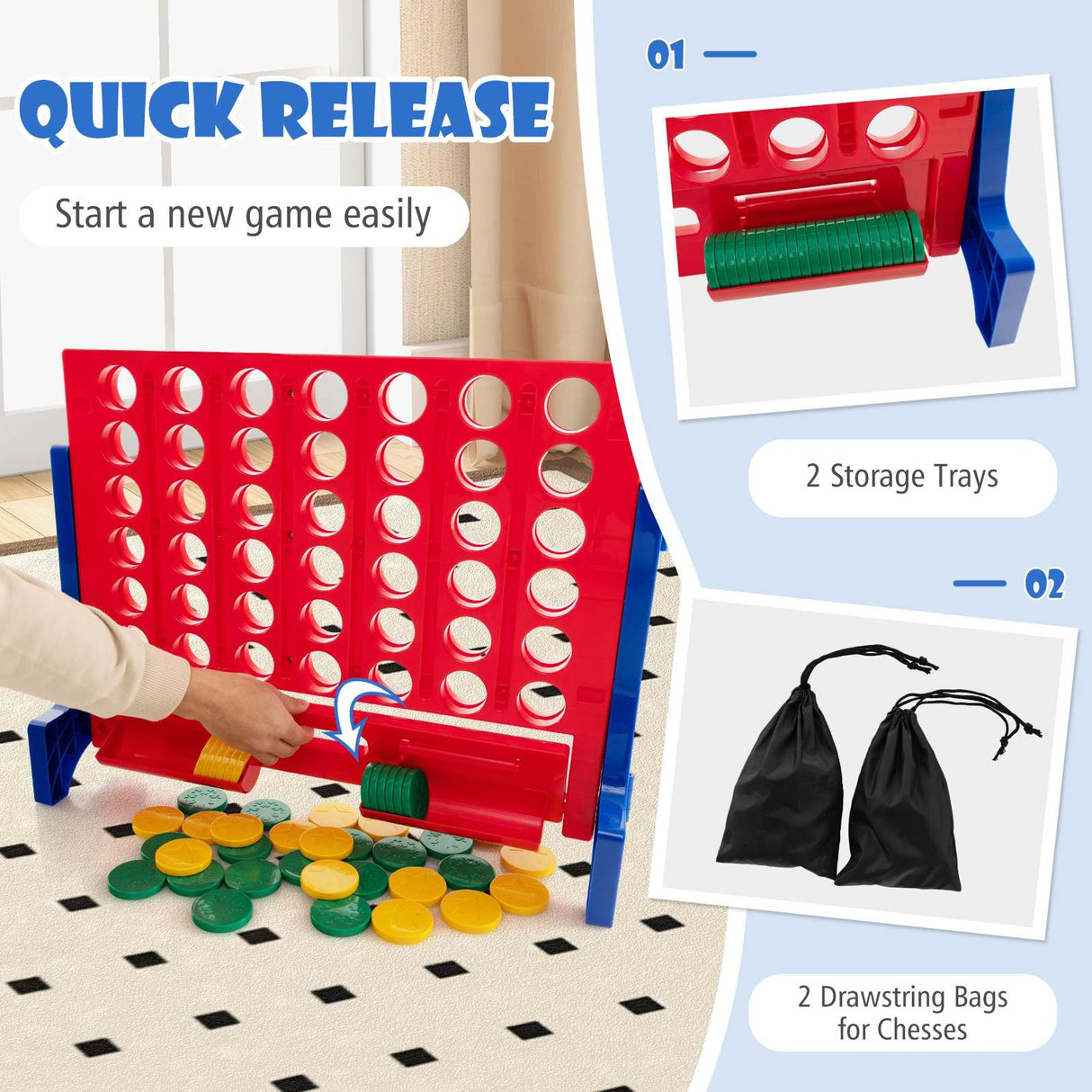 Jumbo 4-to-Score Connect Game Set with Carrying Bag and 42 Chesses