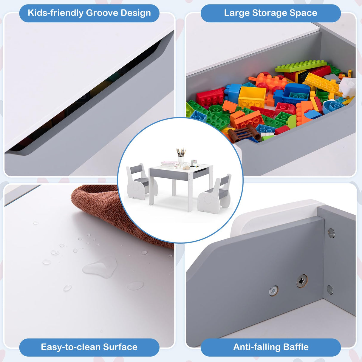 HONEY JOY Kids Table and Chair Set, 3-in-1 Wooden Activity Table and 2 Chairs for Drawing, Studying