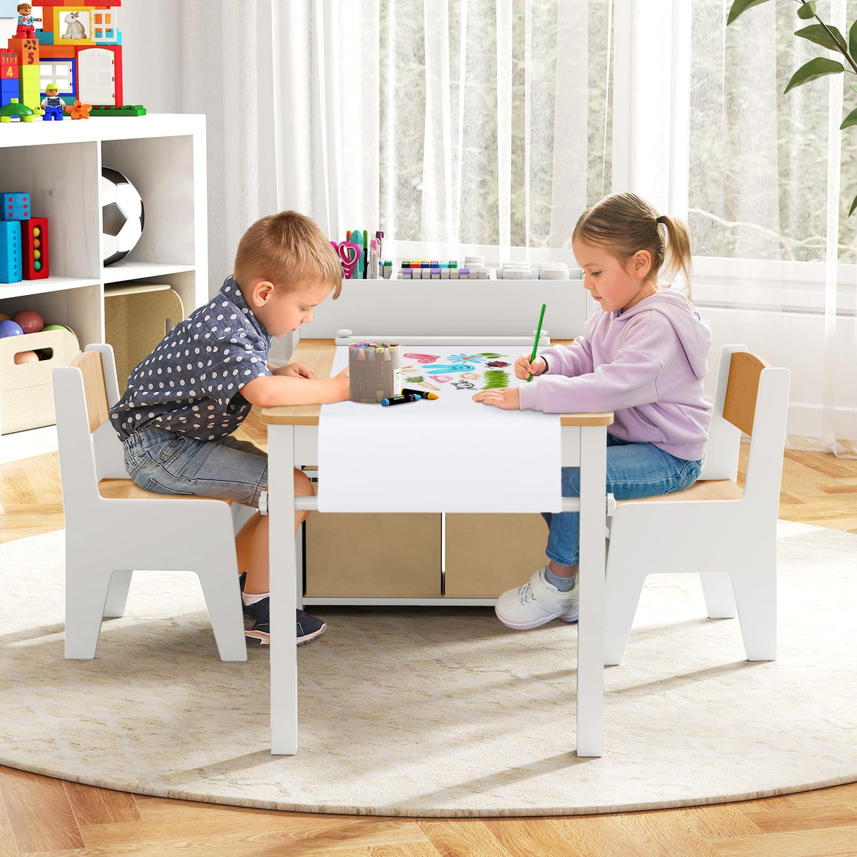 Wooden Kids Craft Study Desk w/Storage Shelves