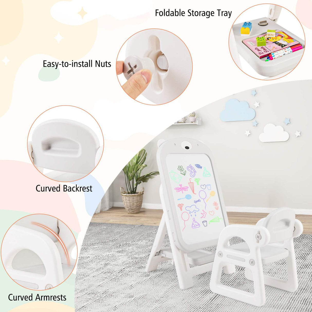 HONEY JOY Kids Art Easel and Chair Set