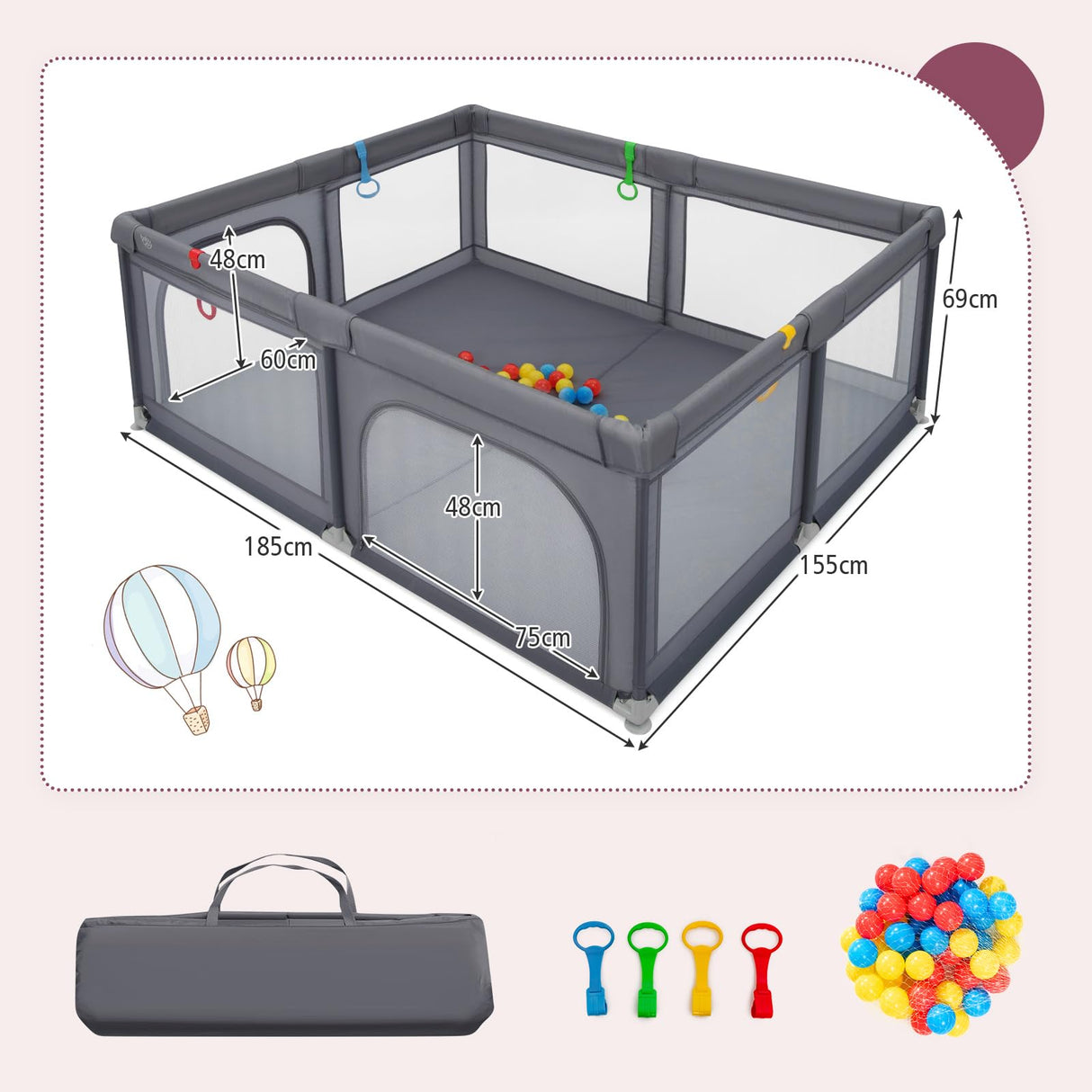 BABY JOY Baby Playpen 185 x 155 x 69 cm Large Play Yard for Infants