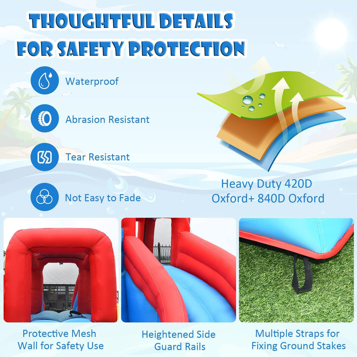 HONEY JOY Inflatable Water Slide, 7 in 1 Giant Water Park Double Long Slide w/Splash Pool, Tunnel Adventure