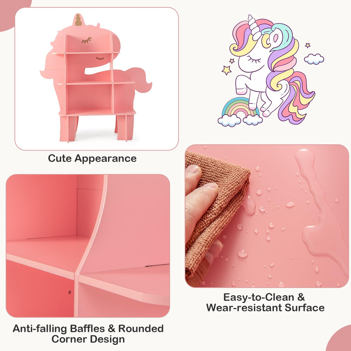 HONEY JOY Bookcase for Kids, 3-Tier Toy Storage Organizer with Open Storage Shelves