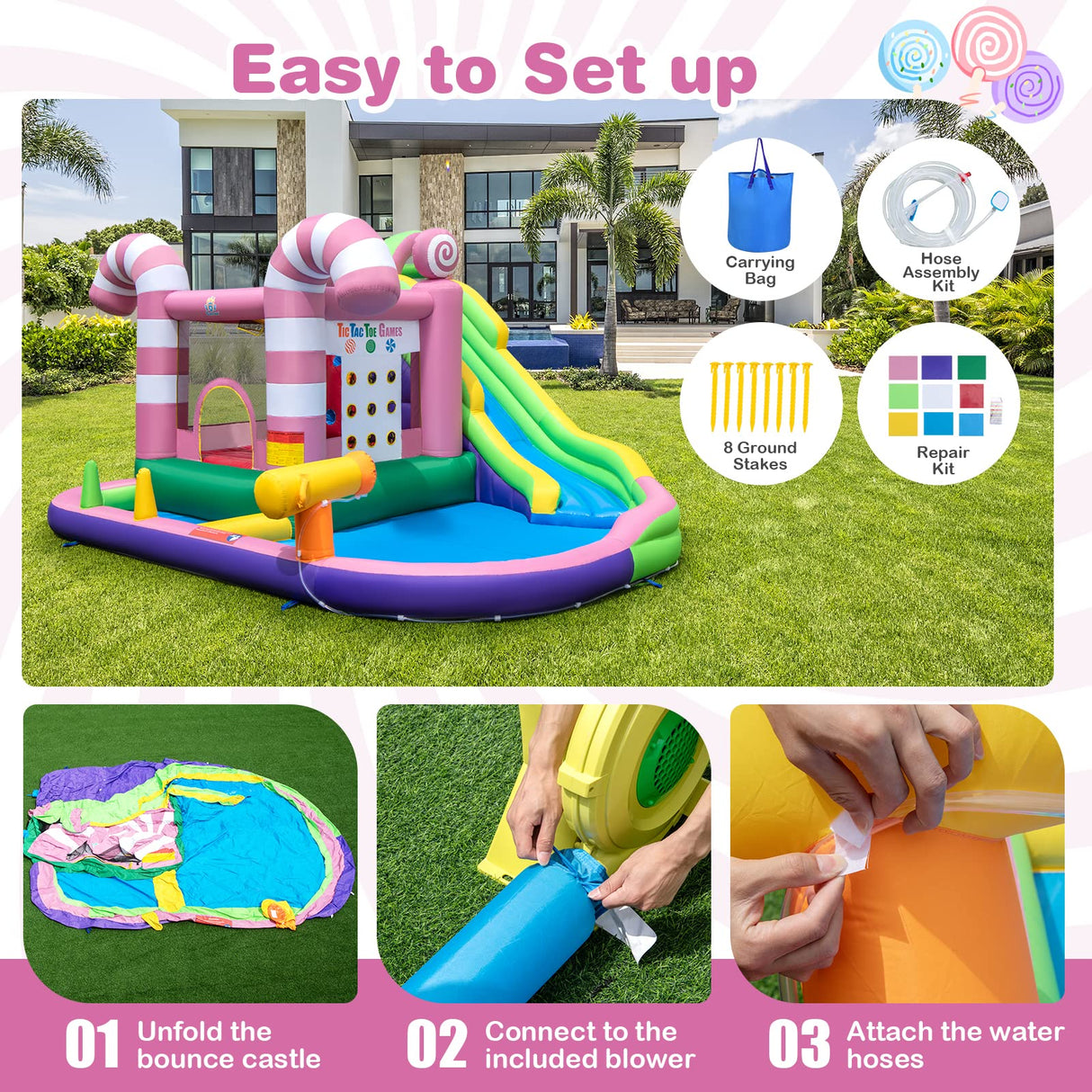 HONEY JOY Inflatable Water Slide, Wet Dry Inflatable Water Park Jumping Castle