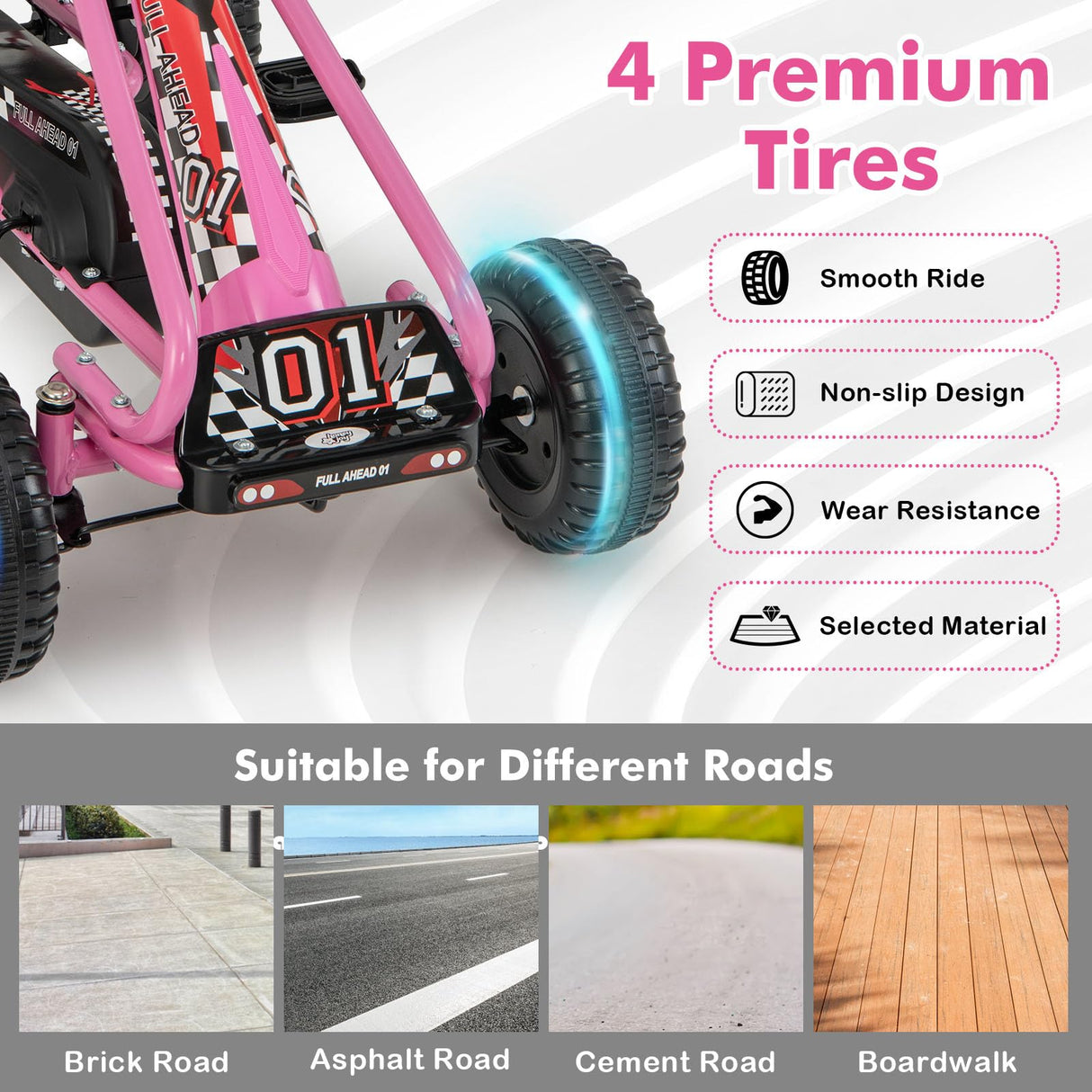 HONEY JOY Pedal Go Kart for Kids, 4 Wheel Pedal Powered Ride On