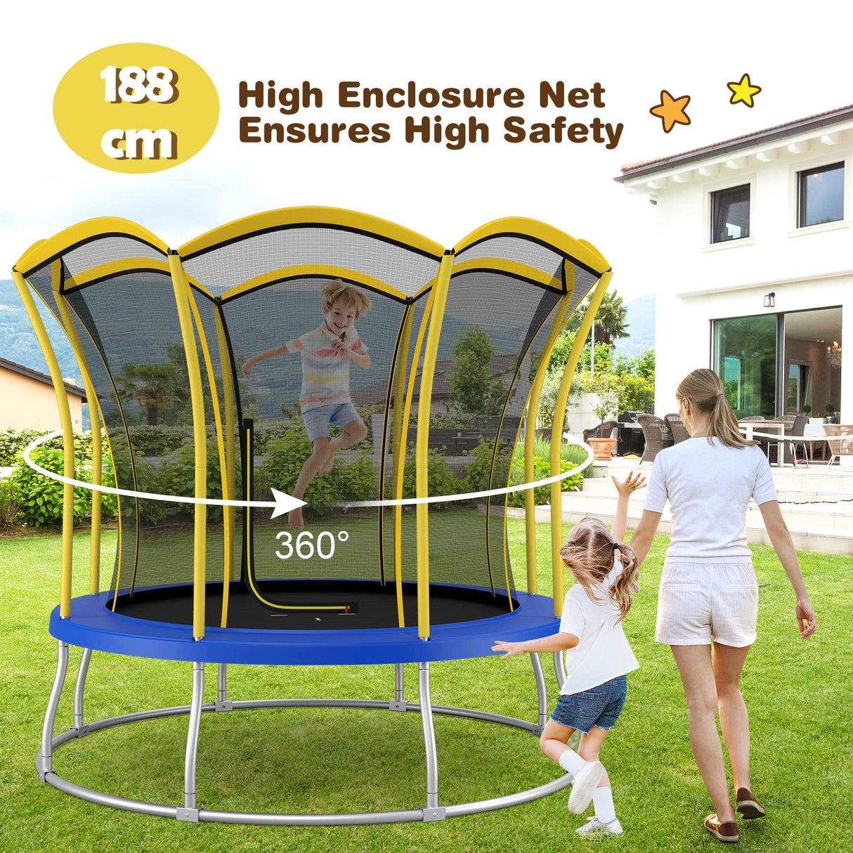 HONEY JOY 8FT Kids Trampoline, Galvanized Steel Frame, Weight Capacity 193KG