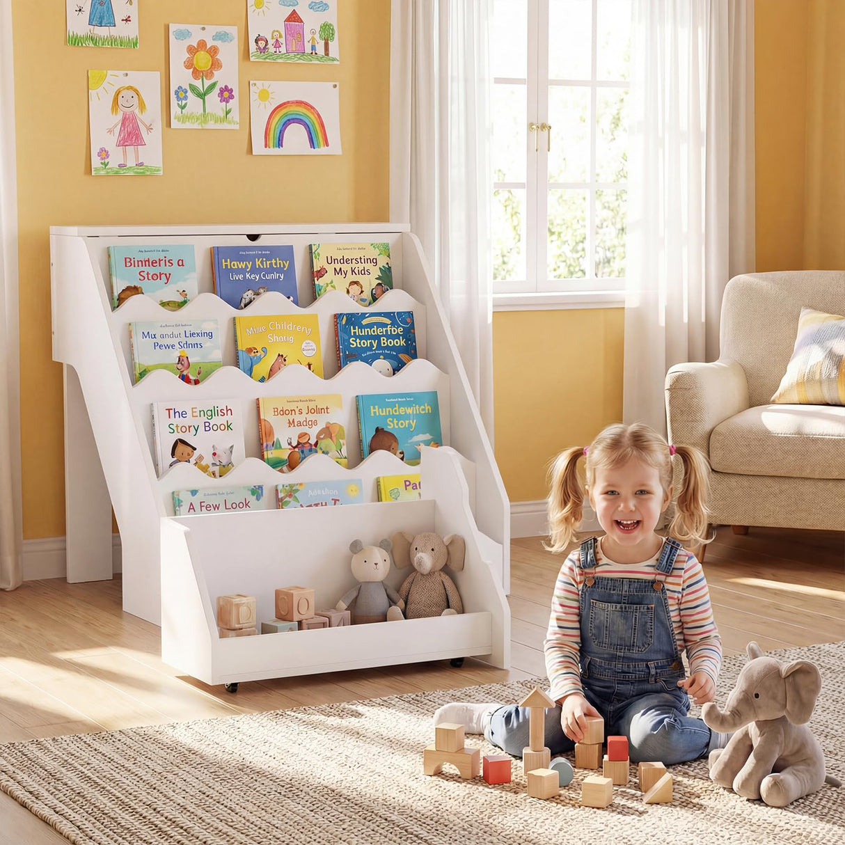 HONEY JOY 2-in-1 Kids Bookshelf & Toy Storage Organizer, Storage Rack