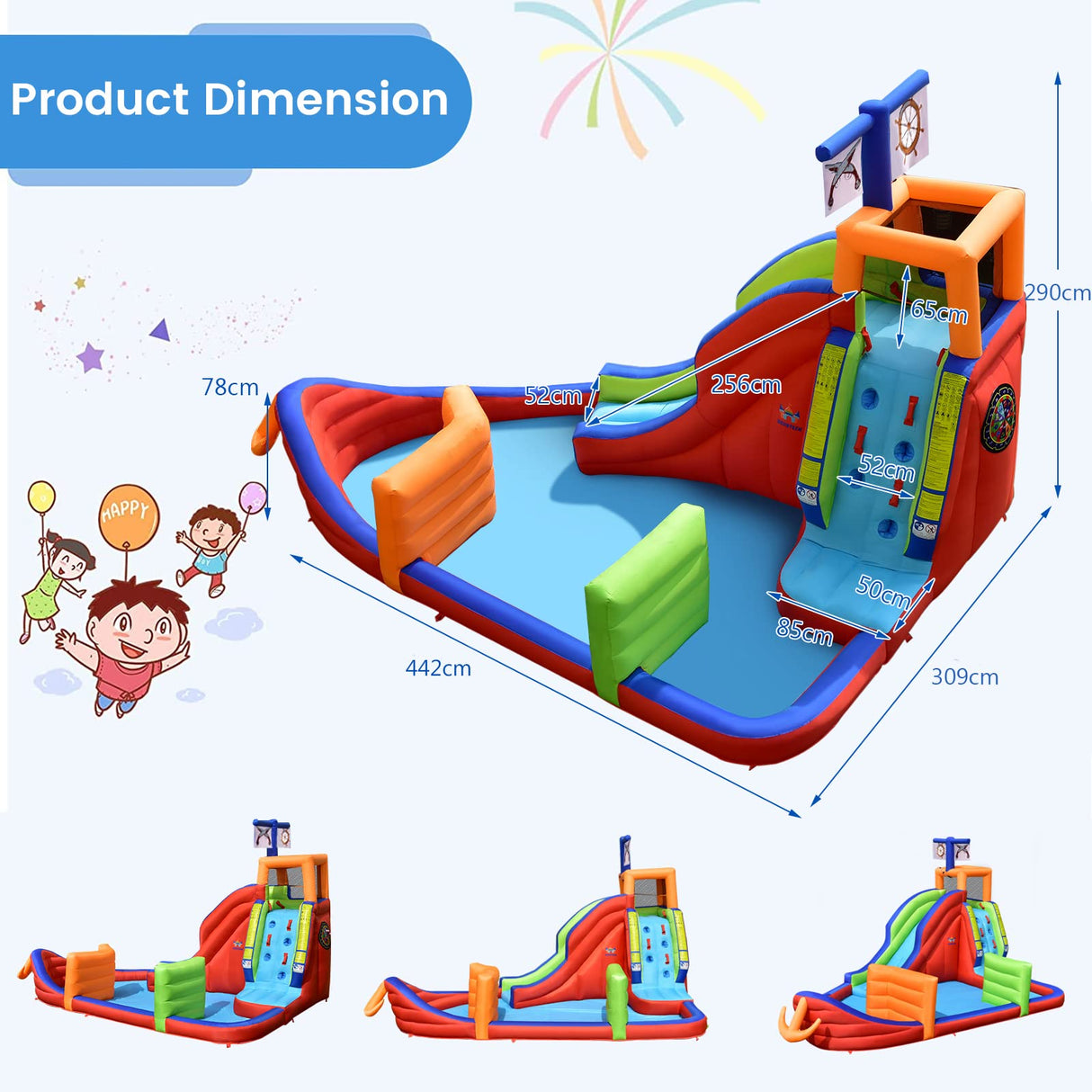 HONEY JOY Inflatable Waterslide, 6-in-1 Pirate Ship Bounce House