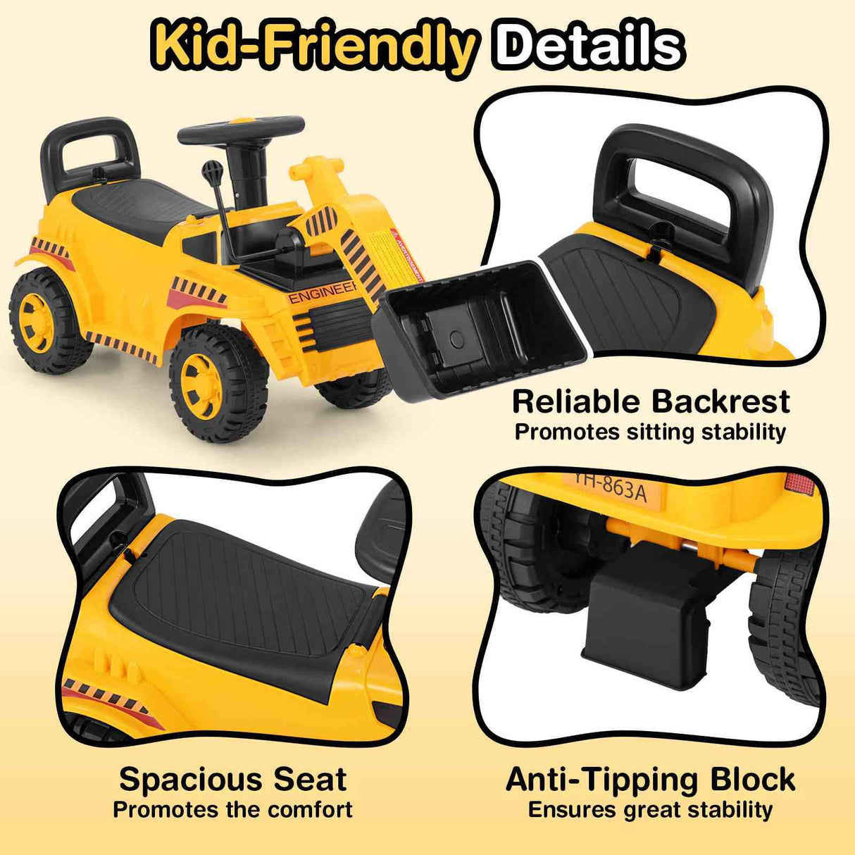 HONEY JOY Ride on Bulldozer, Foot to Floor Construction Vehicle for 19-36 Months Boys & Girls