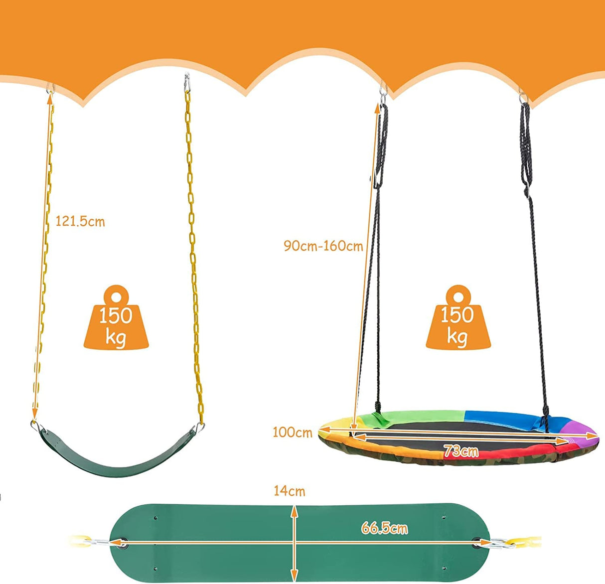 HONEY JOY Kids Swing Set, A-Frame Swing Stand with 2-Pack Swing Sets, 300 kg Weight Capacity Swing Sets