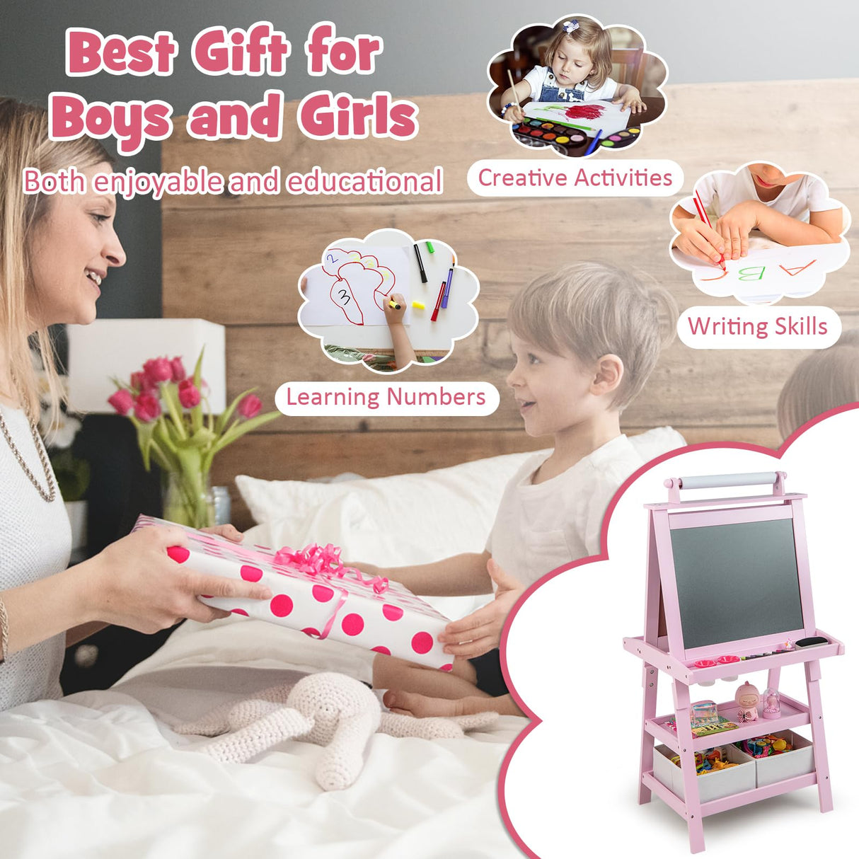 BABY JOY Kids Art Easel, 3 in 1 Double-Sided Standing Easel for Toddlers