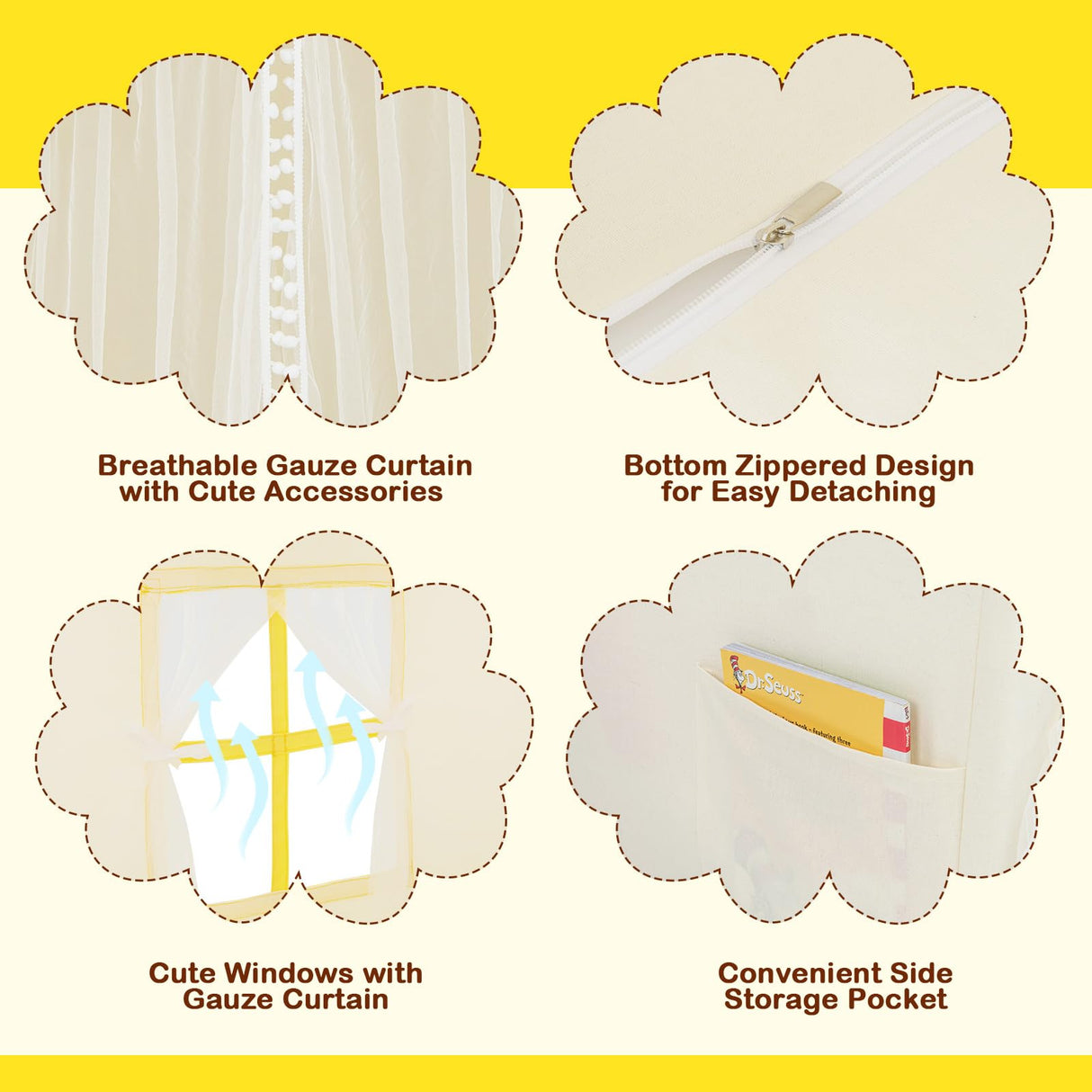 HONEY JOY Large Play Tent, Kids & Toddlers Playhouse with Washable Cotton Mat, Star Lights, Windows