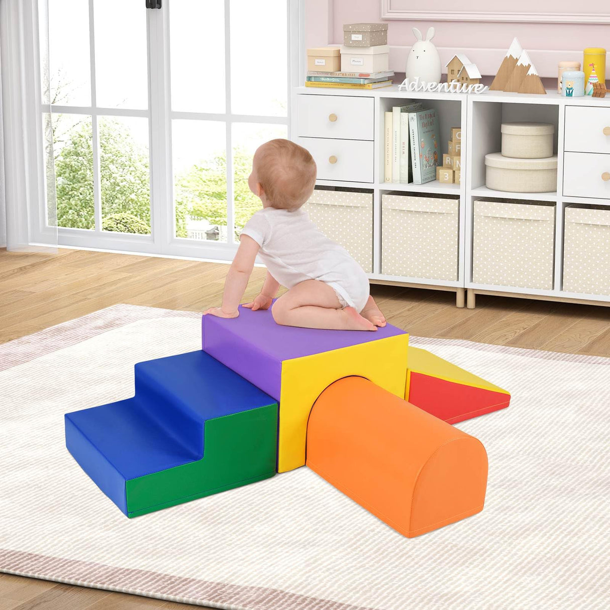 4-Piece Kids Climb and Crawl Foam Block Play Set, Orange - BABY JOY