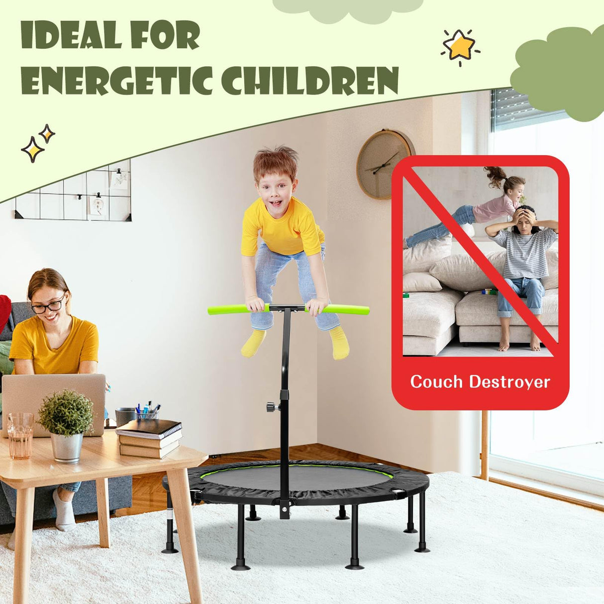 Foldable Mini Trampoline, Indoor Exercise Trampoline