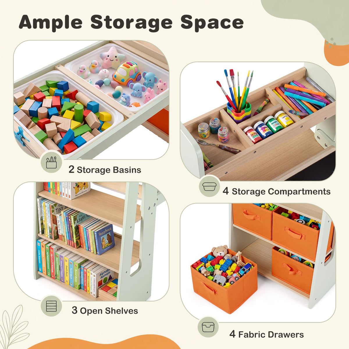 HONEY JOY Kids Sensory Table and Chairs,Art Desk Set with Paper Roll