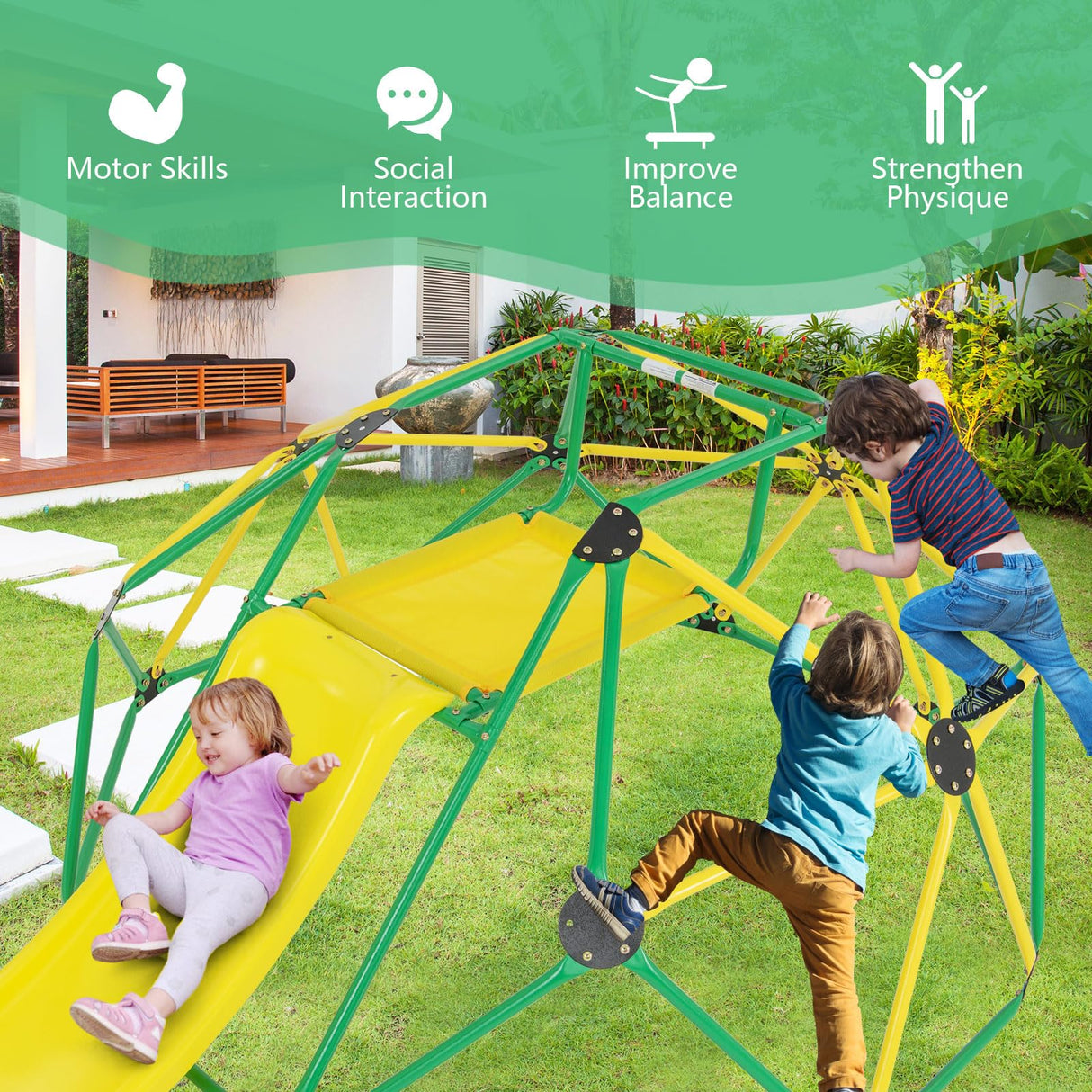 HONEY JOY Climbing Dome & Play Set, 8FT Geometric Dome Climber