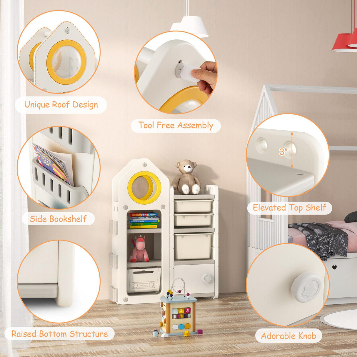 HONEY JOY Kids Toy Storage Organiser, Toy Chest and Bookshelf w/Mobile Trolley, Enclosed Cabinets & Storage Bins