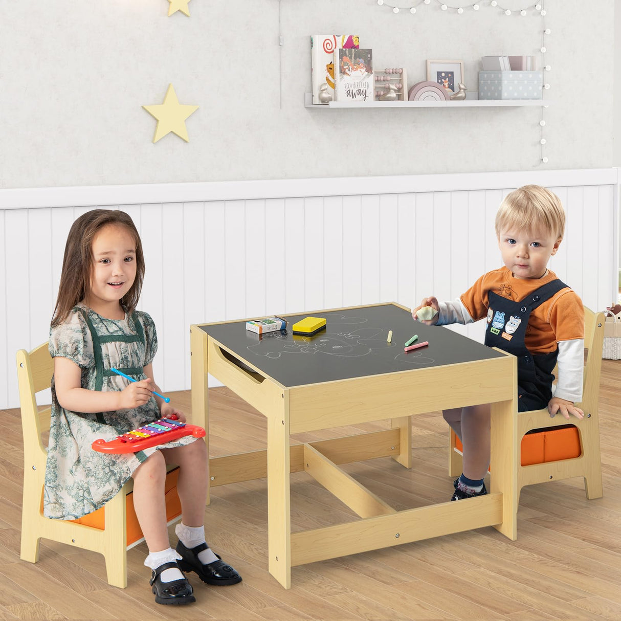 HONEY JOY 3 in 1 Kids Wooden Table & 2 Chair Set